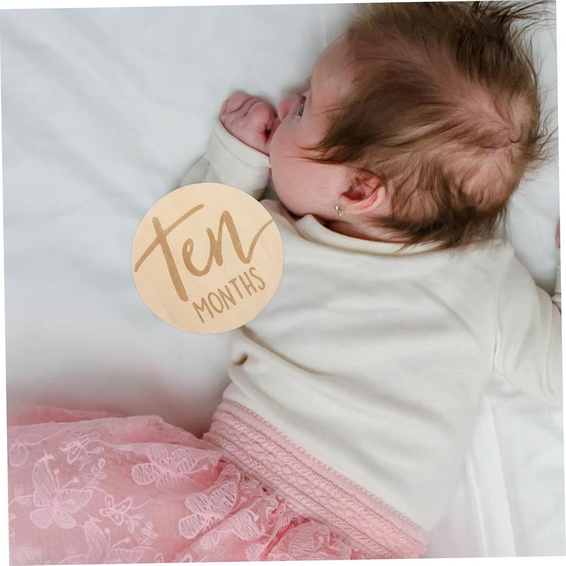 UPKOCH 6Pcs Double Sided Wooden Milestone Discs Monthly Baby Photo Props Growth Tracker - Image 5